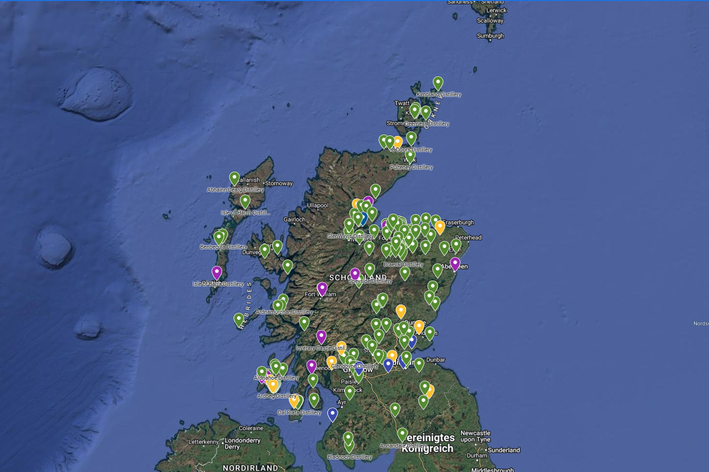 The  Glen Efze Map of all Scottish Whisky Distilleries